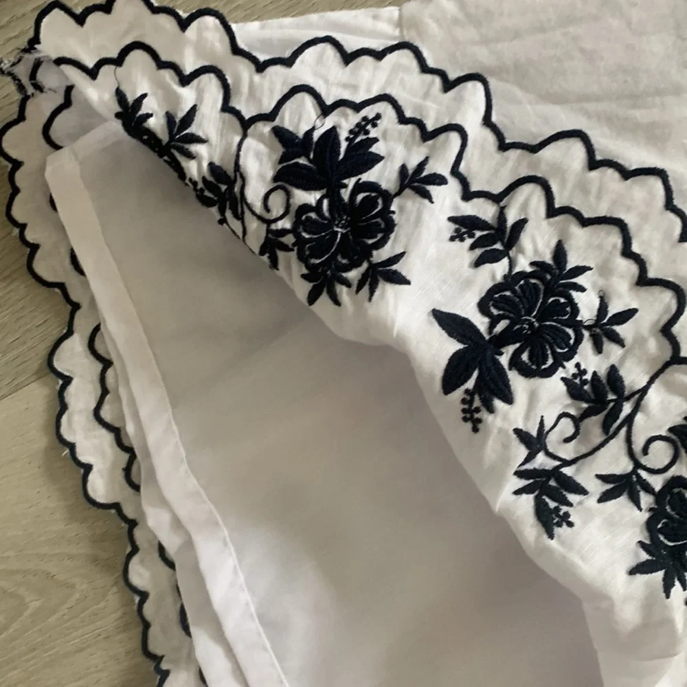 J Crew Skirt White w/Navy Embroidery Size‎ XS linen blend summer vocation travel
